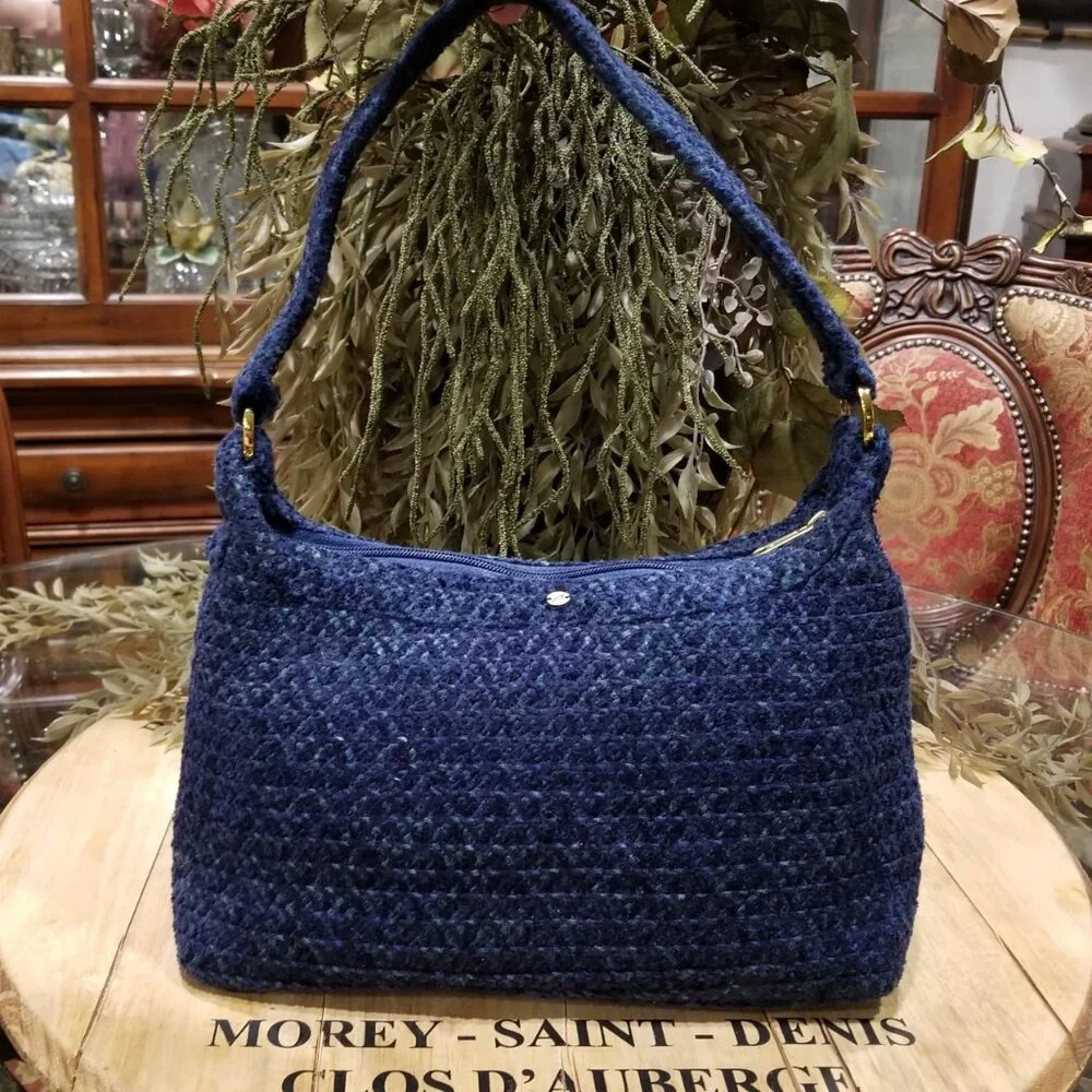 Vintage Betmar New York Blue Woven Tweed Shoulder Bag Purse